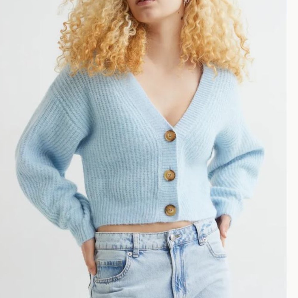 NWT H&M  Rib-Knit Cardigan - Light Blue